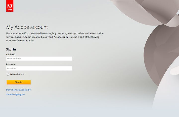 Adobe login page