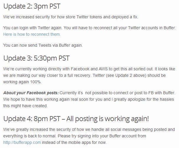 Buffer's blog post during downtime
