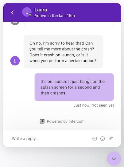 Intercom Screenshot: Chat