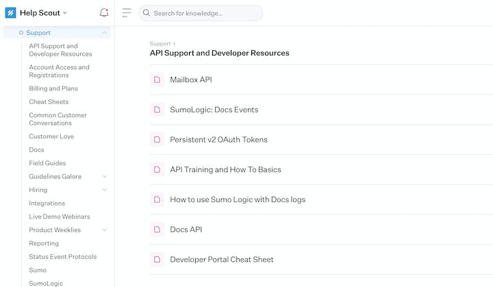 an example of help scout's internal support documentation