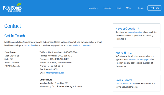 freshbooks contact page
